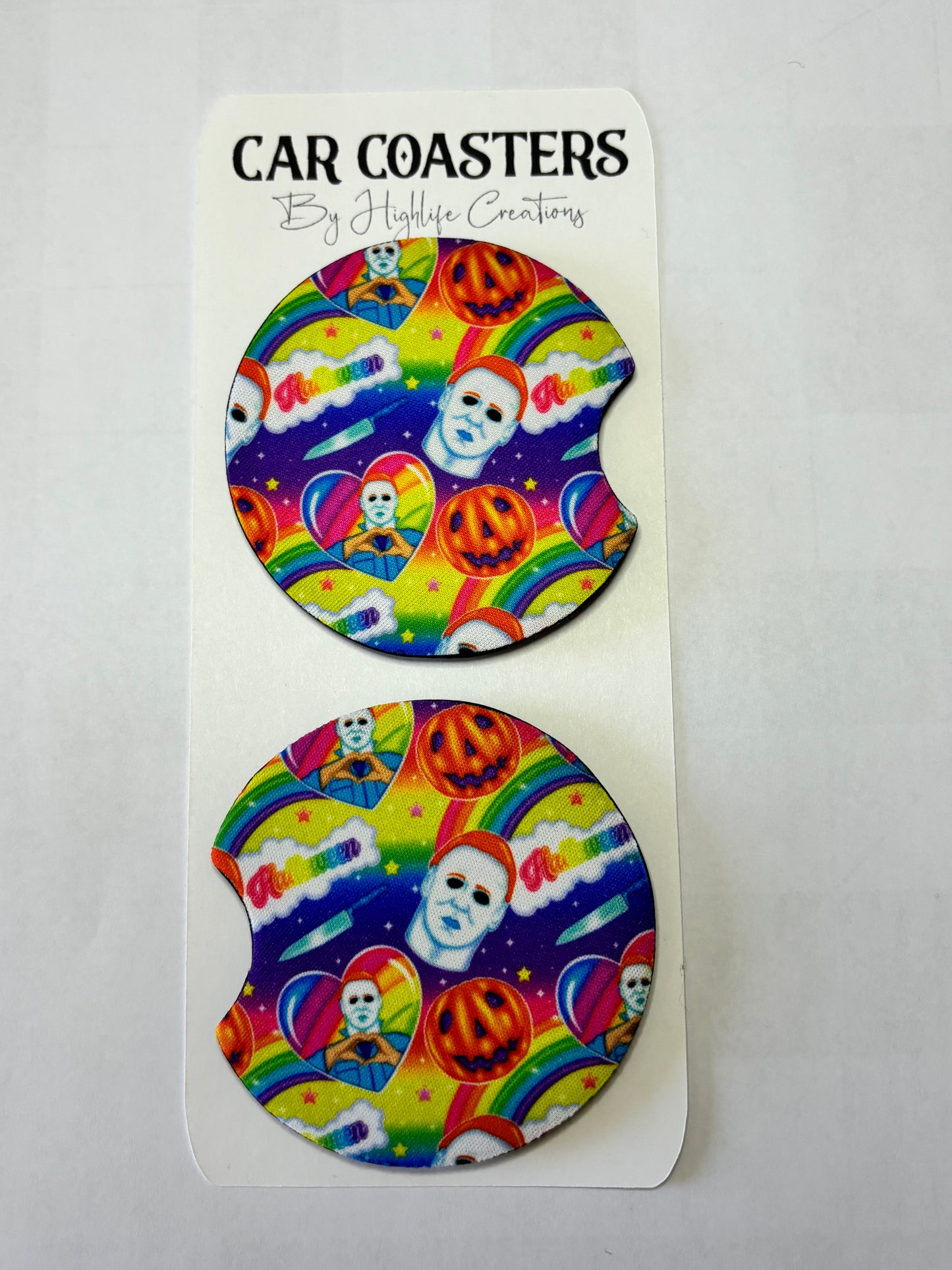 LF Inspired Rainbow Horror Boys Car Coasters