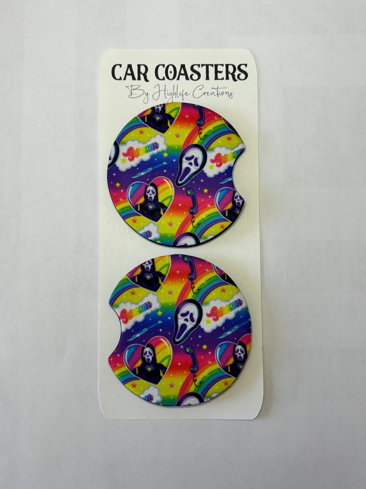 LF Inspired Rainbow Horror Boys Car Coasters