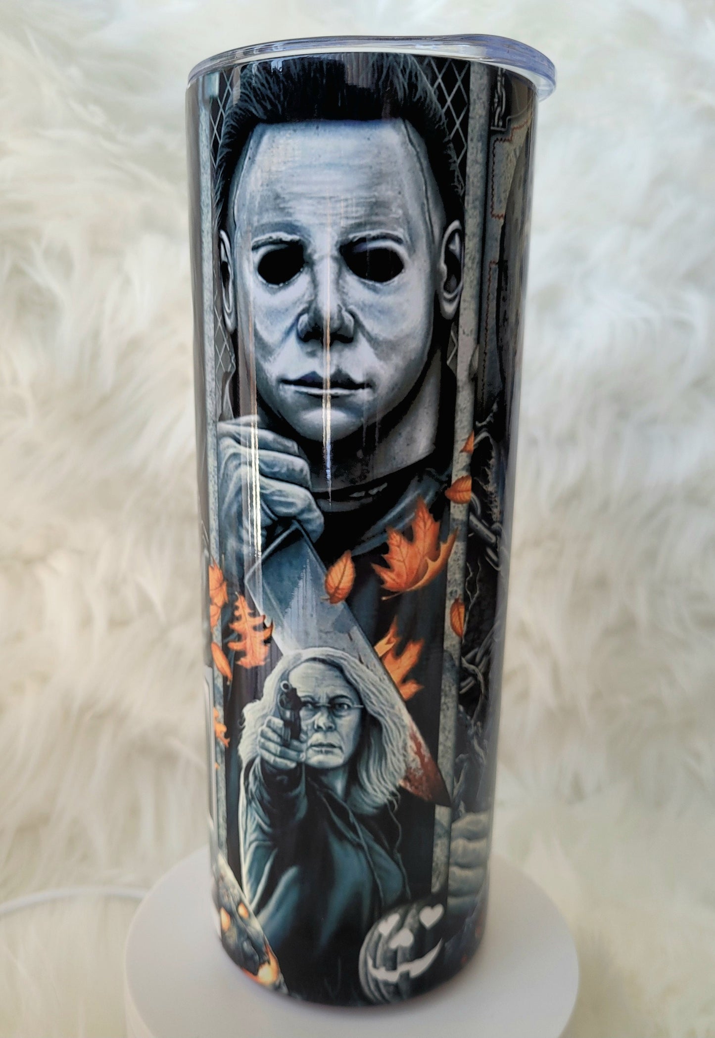 20oz Black and White Horror Tumbler Travel Mug