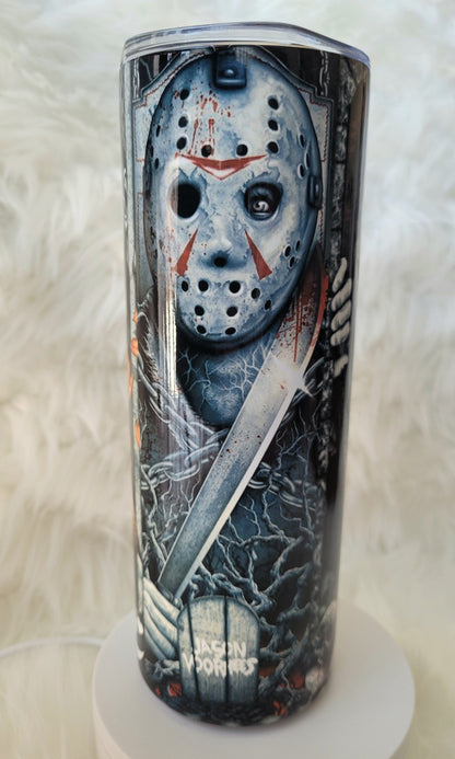 20oz Black and White Horror Tumbler Travel Mug