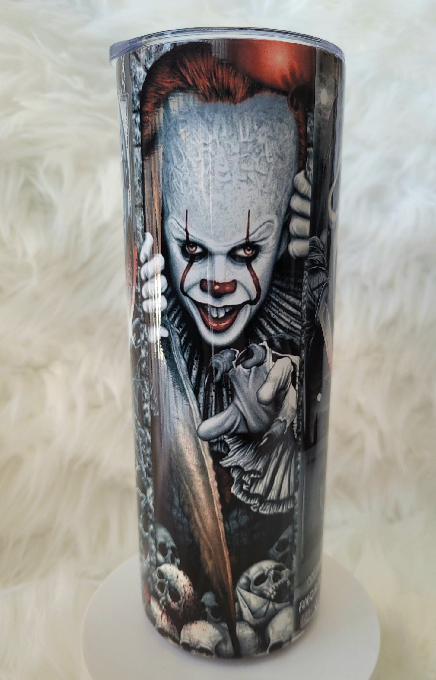 20oz Black and White Horror Tumbler Travel Mug