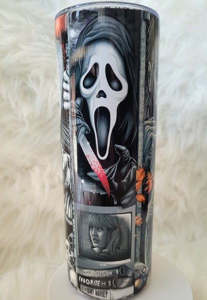 20oz Black and White Horror Tumbler Travel Mug