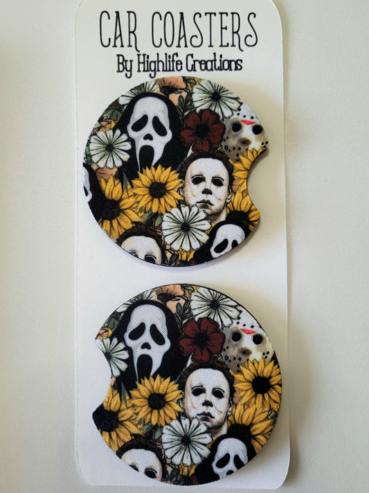 Floral Horror Movie Characters Car Coasters