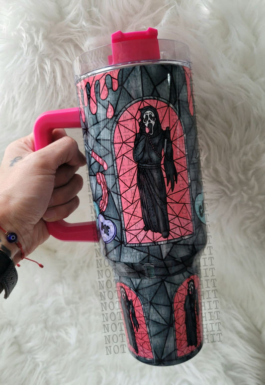 40oz Pink Hearts GF Stained Glass Tumbler