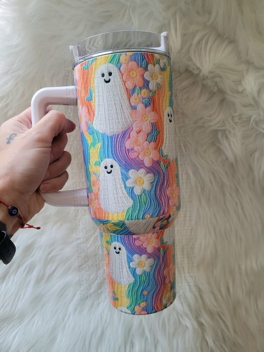 40oz Faux Embroidered Ghosts Tumbler